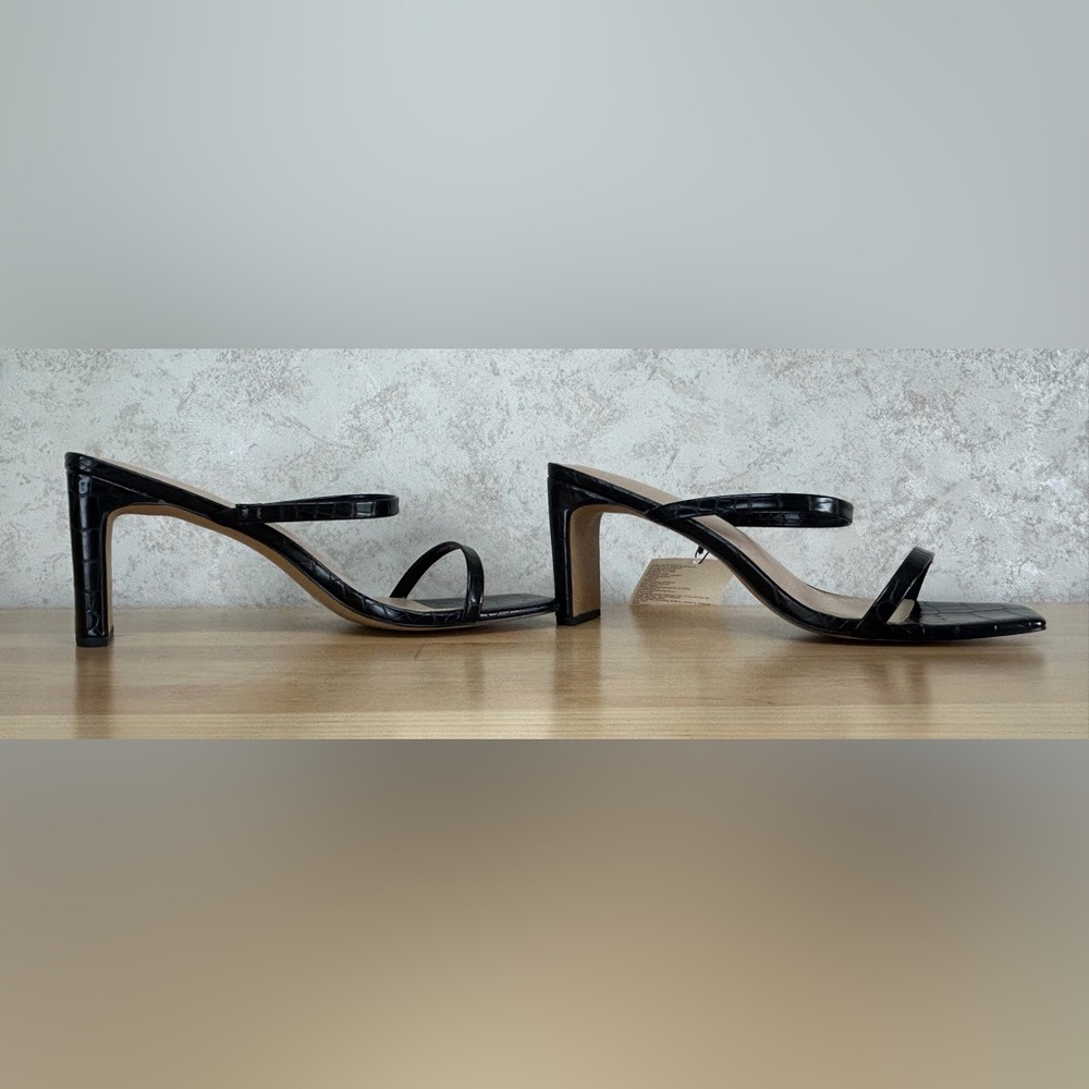 The Drop Avery Black Croc Embossed Heeled Sandals Size 13 NWT Box - Picture 2 of 11